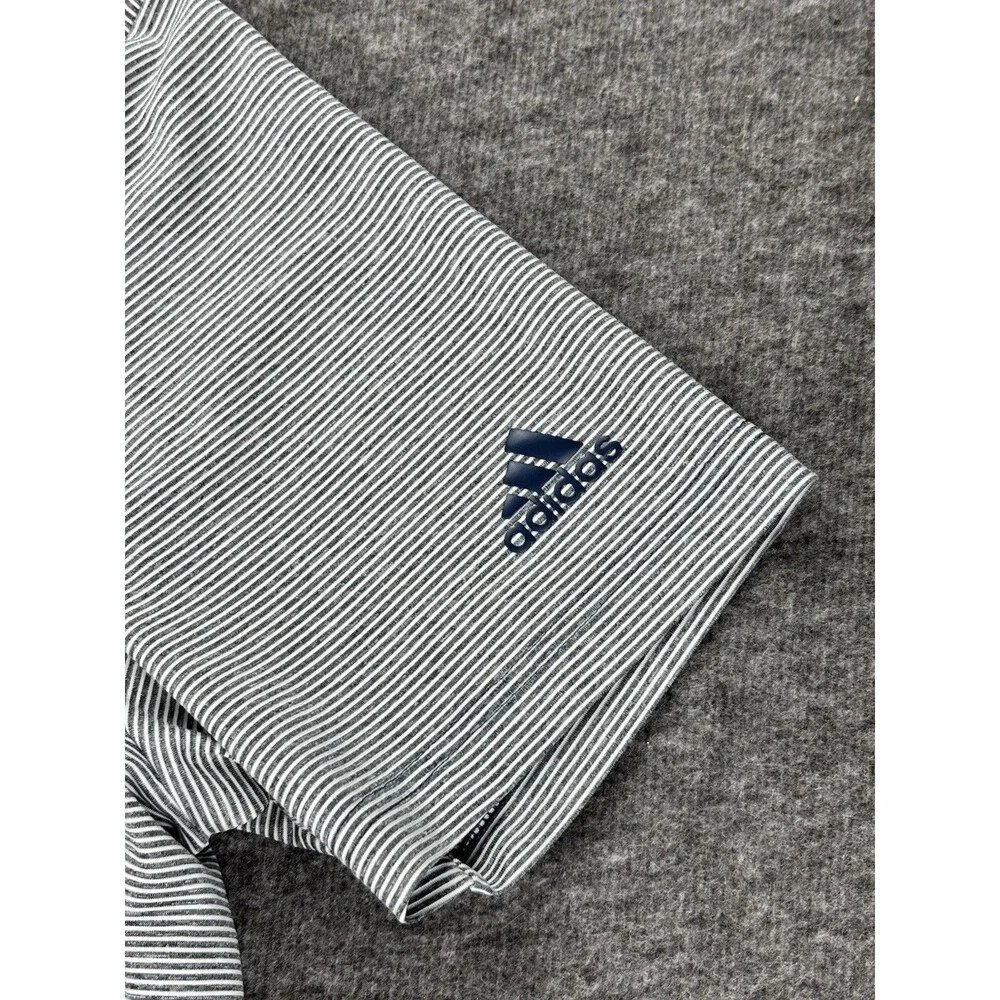 Adidas Golf Polo Mens L Blue White Striped Performance Short Sleeve Shirt